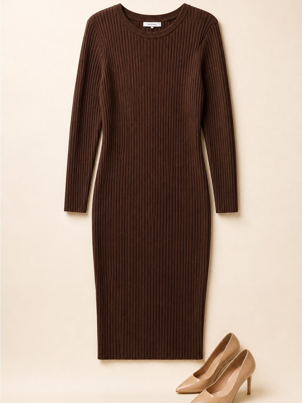 White Mark Ribbed Midi Sweater Dress Brown 1X Plus Size Bodycon Knit NWT - Picture 3 of 4
